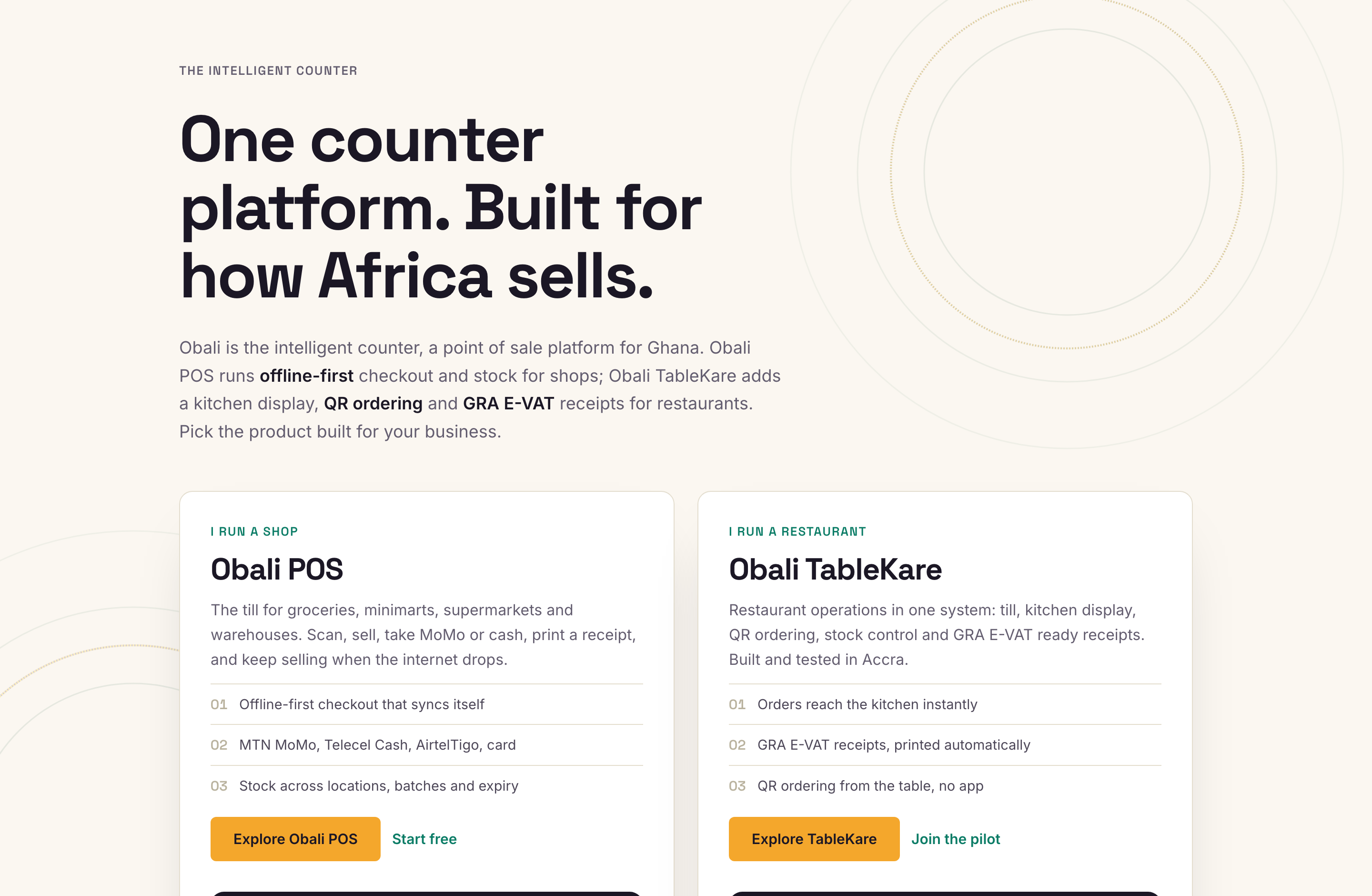 Obali, the intelligent counter: point of sale for shops and restaurants in Ghana